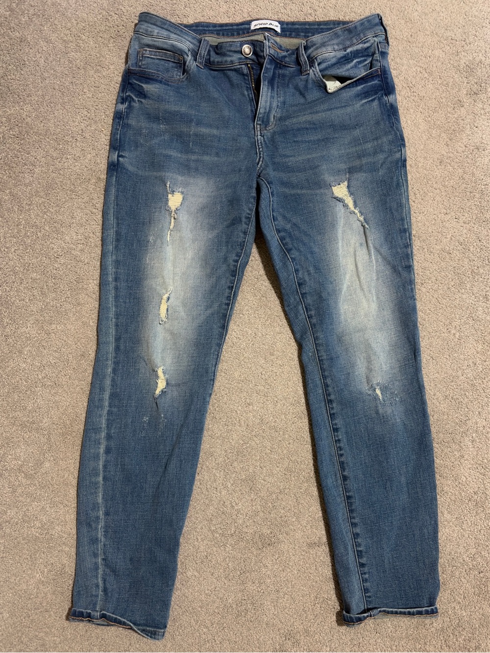 Studio Distressed Skinny Jeans in Blue Wash